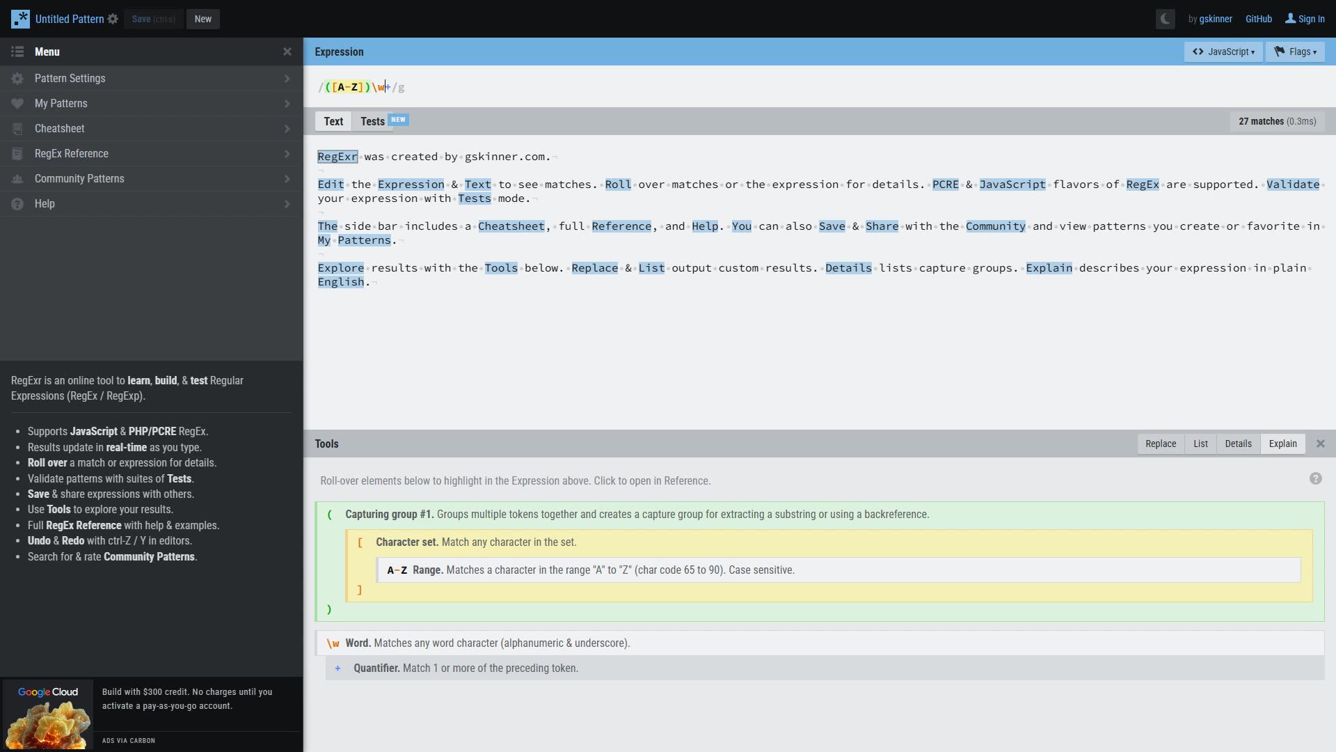 RegExr preview